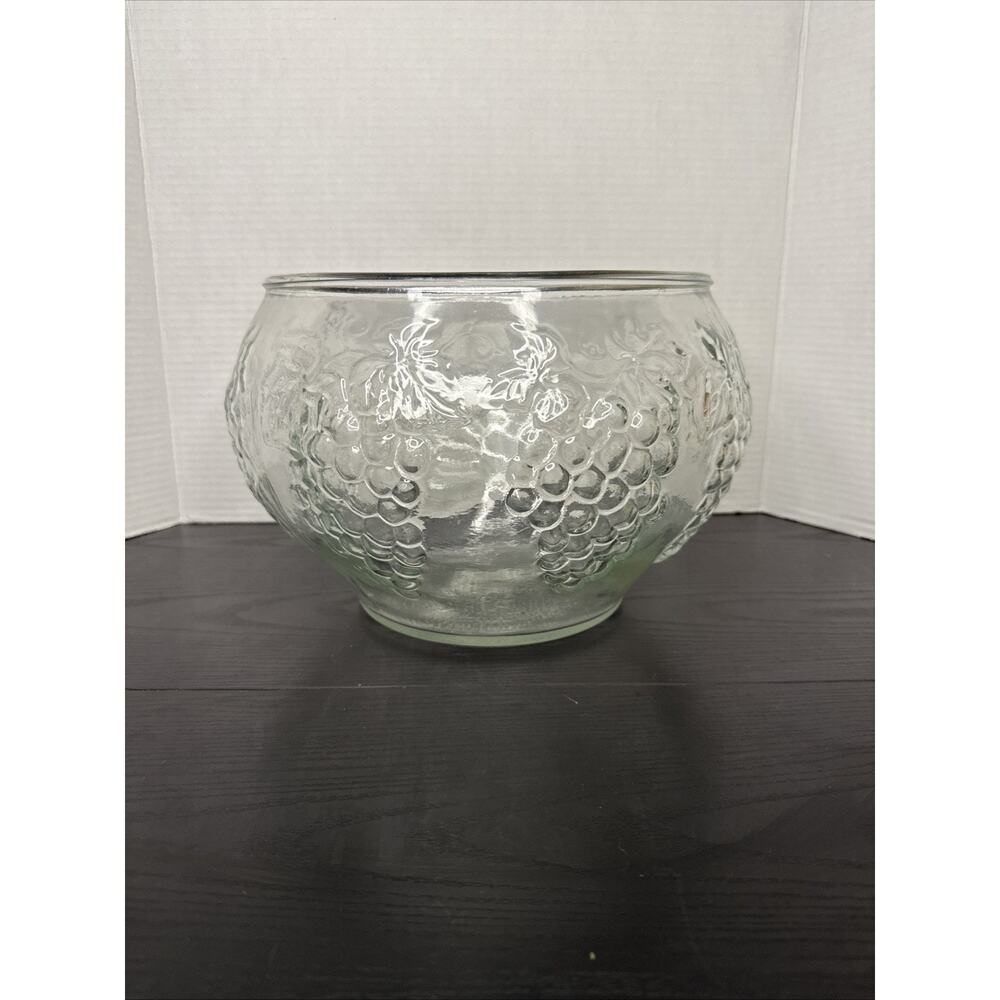 Vintage Glass Grape Design Punch Bowl